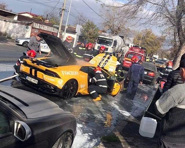 Lamborghini cuprins de flacari pe soseaua Andronache, Foto: user uploaded