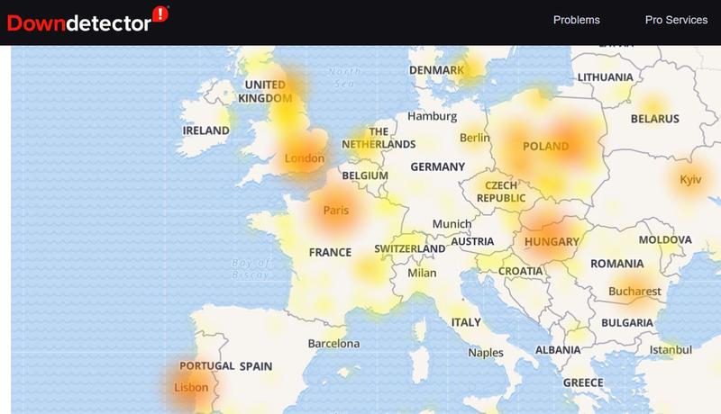 Facebook a avut probleme de functionare in Europa dupa ora 16.00 pe 27 sept, Foto: downdetector.com