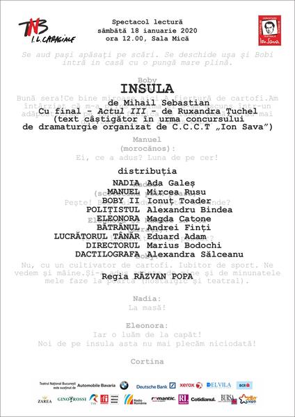 Spectacol - lectura: Insula, de Mihail Sebastian, Foto: TNB