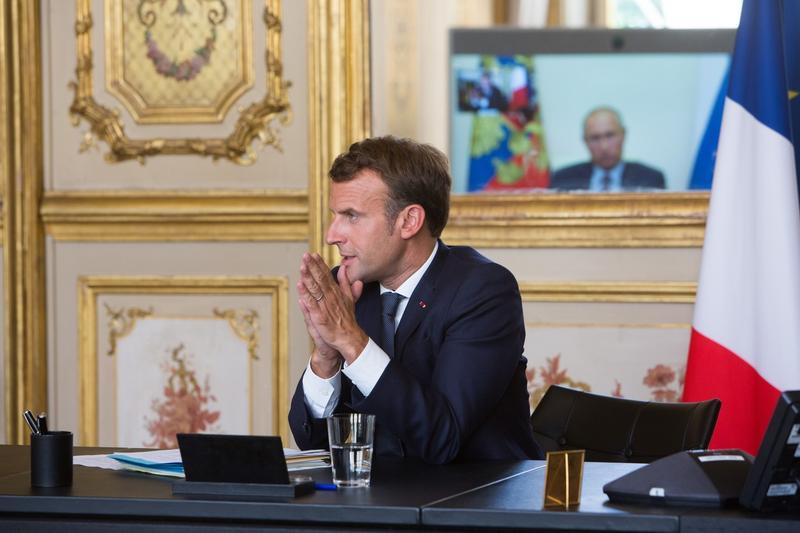 Emmanuel Macron in videoconferinta cu Vladimir Putin, Foto: Raphael Lafargue-Pool / Sipa Press / Profimedia