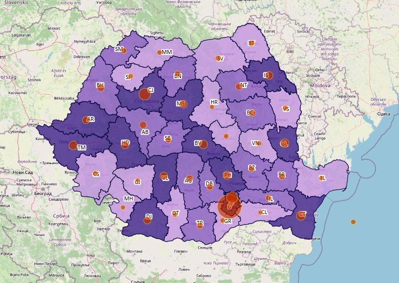 Cazuri noi de coronavirus in 24 de ore - topul judetelor - 31 martie, Foto: geo-spatial.org