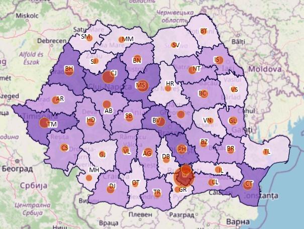 Coronavirus - Cazuri noi pe judete - harta 29 aprilie, Foto: geo-spatial.org
