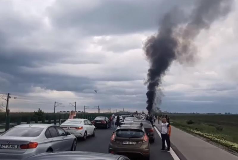 Trafic blocat pe A2, Foto: Captura Facebook