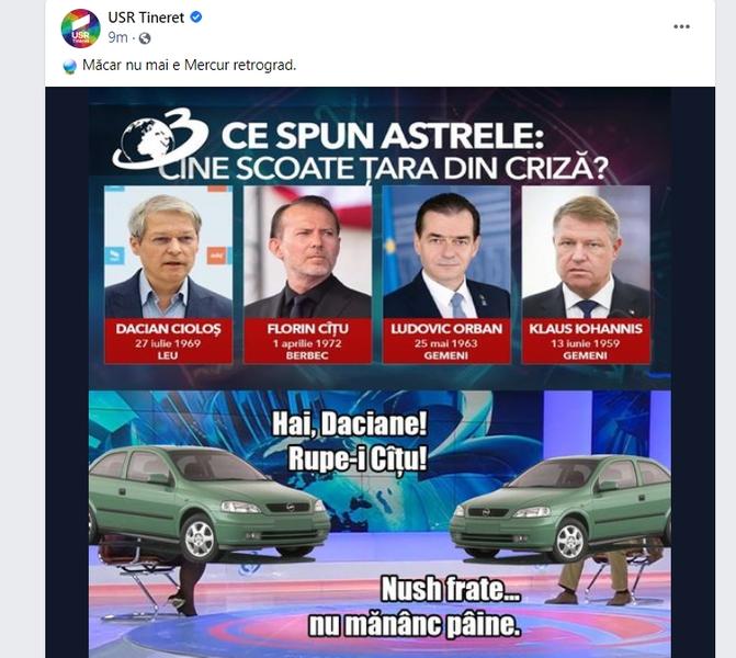 USR Tineret si gluma cu Astrele, Foto: Captura Facebook