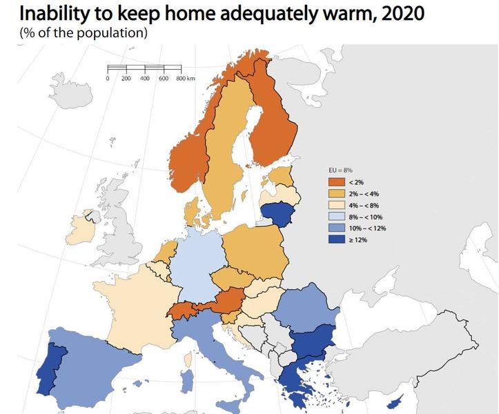 Harta dificultatii de incalzire a locuintei, Foto: Eurostat