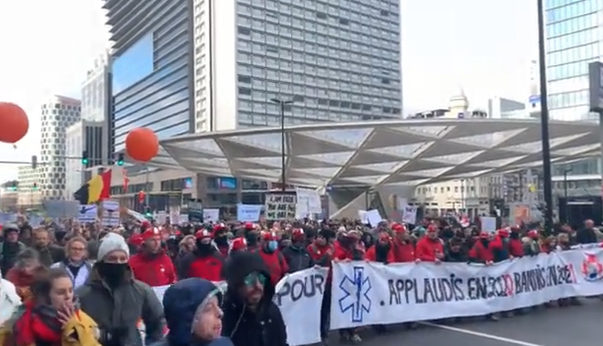 manifestanti anti-restrictii sanitare Bruxelles, Foto: Captura video