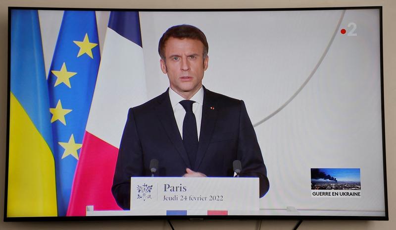 Emmanuel Macron s-a adresat poporului francez cu privire la situatia din Ucraina, Foto: Ludovic Marin / AFP / Profimedia Images