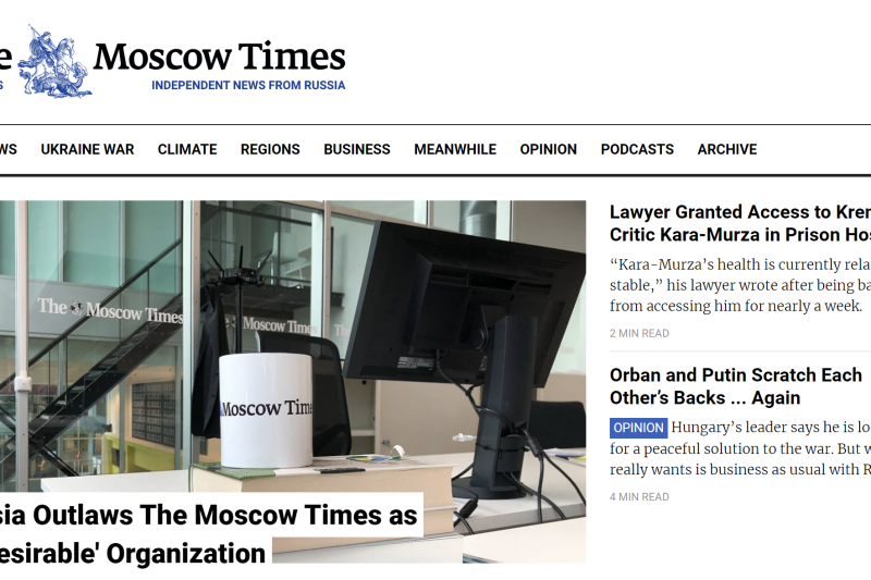 Site-ul de stiri Moscow Times în ziua în care a fost catalogat ca „indezirabil” de către Rusia / Captură