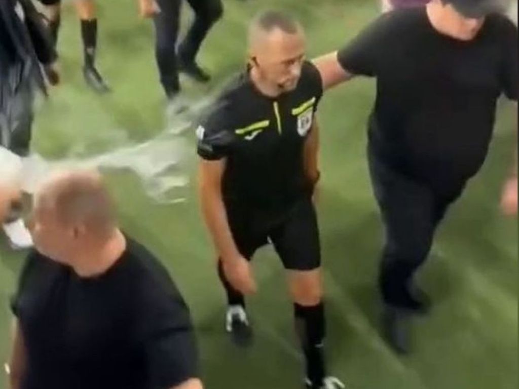 Arbritul Coza a fost stropit. Captură video TikTok via Golazor.ro