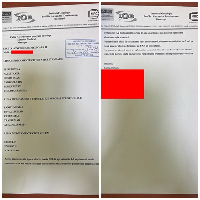 Document intern Institutul Oncologic București - 14 medicamente lipsă