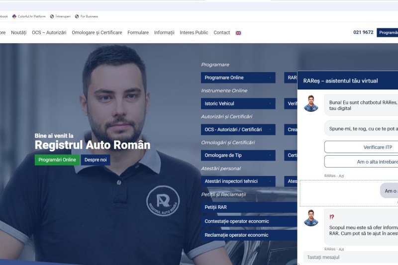 „RAReș”: Registrul Auto are de acum și chatbot pe site-ul propriu