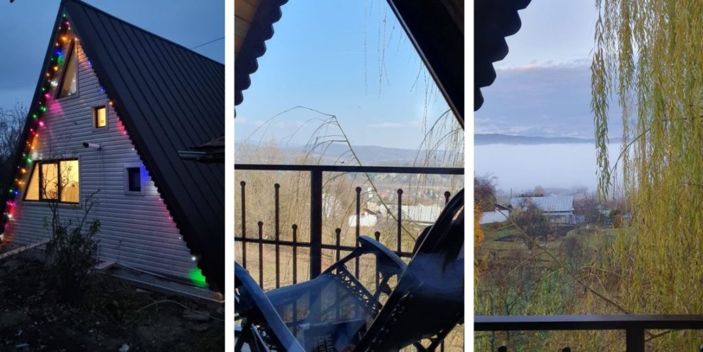 Cabana are un open space la parter (7.5/8.5 metri), unde există și bucătăria, dar și baia, iar la etaj sunt două dormitoare mici (unul de 12.18 și altul de 7.5 metri pătrați), cu balcon și un hol (2 metri pătrați) între ele.