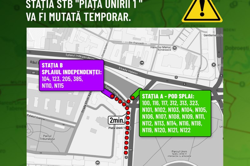 Staţia STB „Piaţa Unirii 1”, relocată temporar. Foto Facebook/ Nicusor Dan