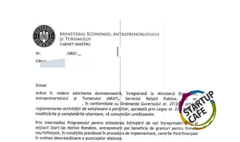 Document oficial: Mii de antreprenori așteaptă ajutoarele Startup Nation 2022, dar Ministerul Economiei nu are bani pentru ei. Firmele au depus deconturi de 770 milioane lei