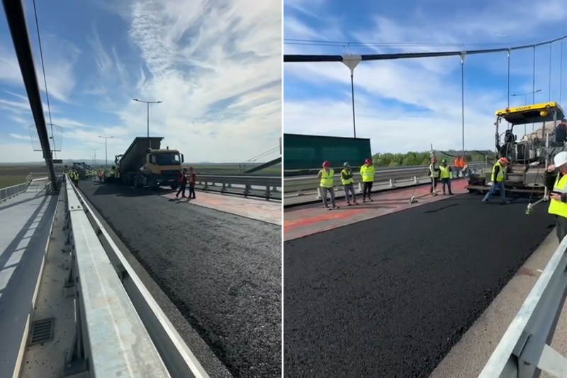 Podul peste Dunăre de la Brăila, inaugurat în urmă cu un an, se asfaltează pentru a patra oară. „E o rețetă asfaltică nouă, testată într-un laborator din Italia”