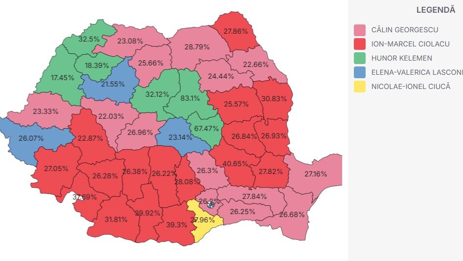 Rezultate parțiale pe județe. Sursa: AEP