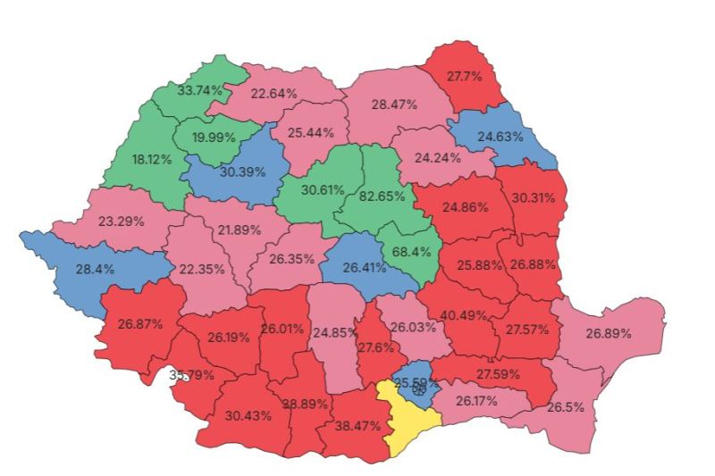 Harta votului din primul tur al alegerilor prezidențiale. Foto: AEP