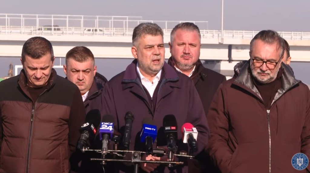 Marcel Ciolacu, la conferința de pe Autostrada A7. Foto: YouTube / Guvernul României