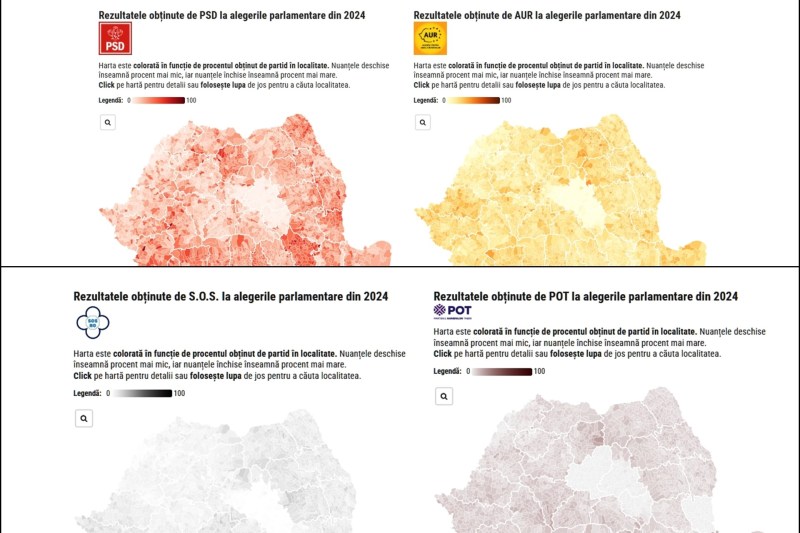 INTERACTIV Alegeri parlamentare: Cum s-au împărțit voturile partidelor în fiecare localitate din țară și unde au performat partidele de dreapta radicală / SOS a câștigat într-o singură comună. Unde a luat AUR peste 50%