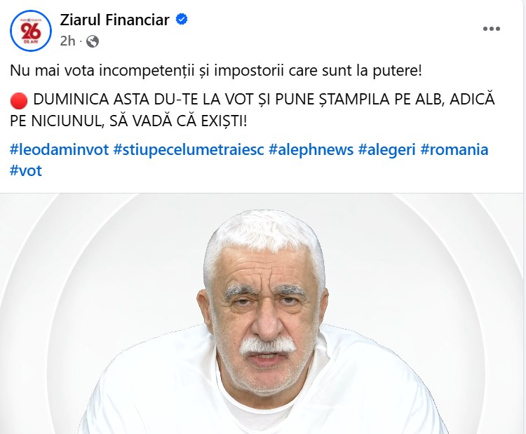 Postarea de pe contul Ziarului Financiar cu îndemnul lui Adrian Sârbu. Foto: captură Facebook