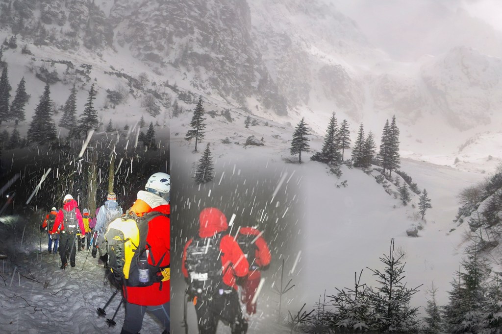 Foto stânga: Imagini din timpul intervenției salvamonților, 15 decembrie 2024. Foto: Salvamont Dâmbovița