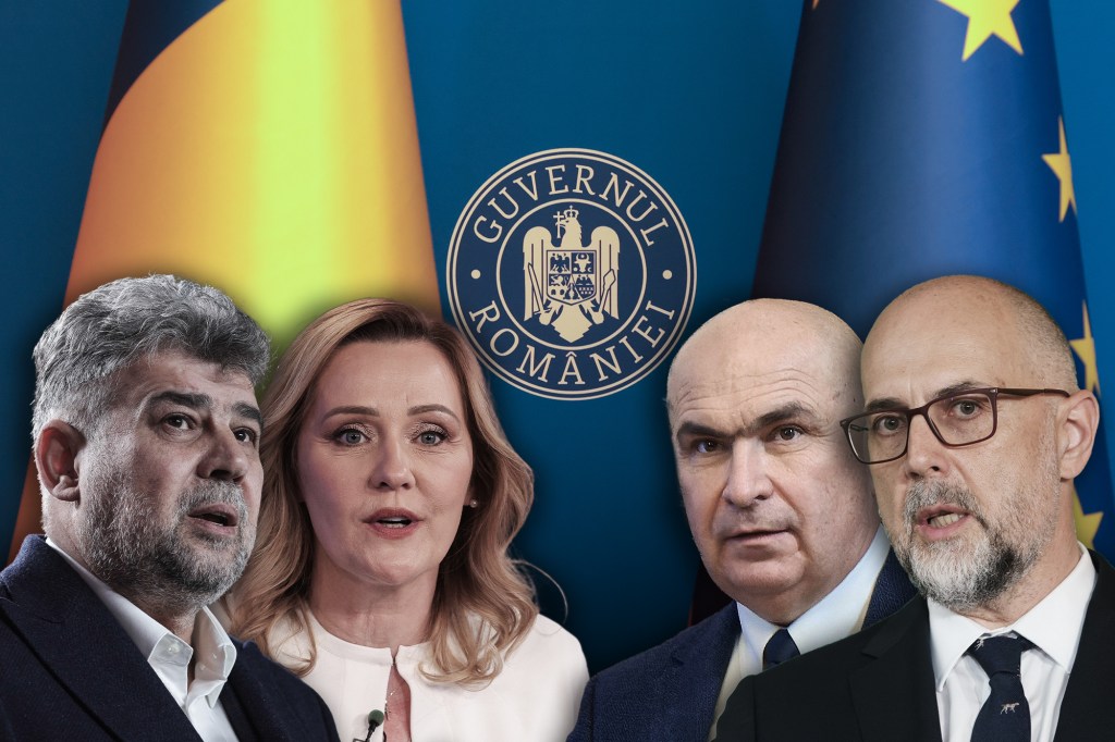 Marcel Ciolacu, Elena Lasconi, Ilie Bolojan și Kelemen Hunor. Colaj Hotnews. Foto: Inquam Photos și Shutterstock