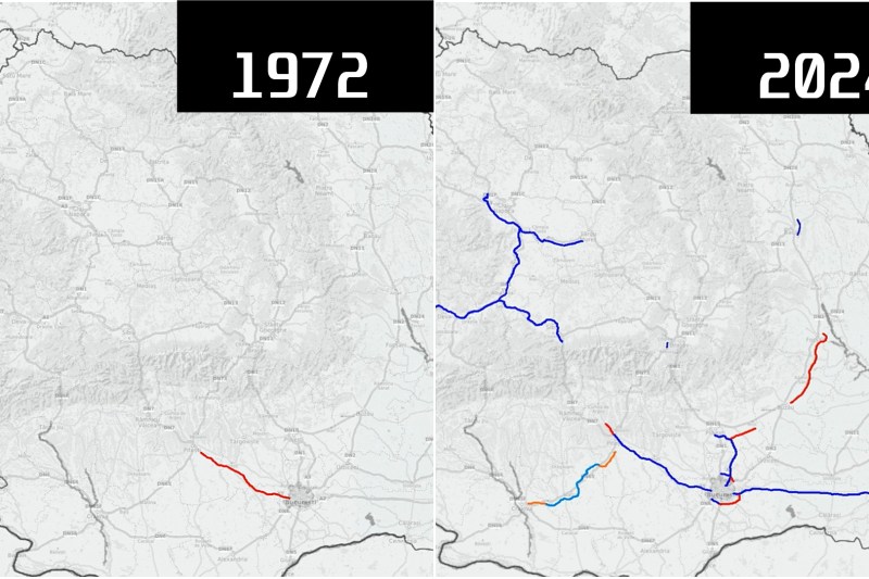 ANIMAȚIE Cum arată pe hartă inaugurările de autostrăzi din România în fiecare an din 1972 și până în prezent: 2024 a fost anul record