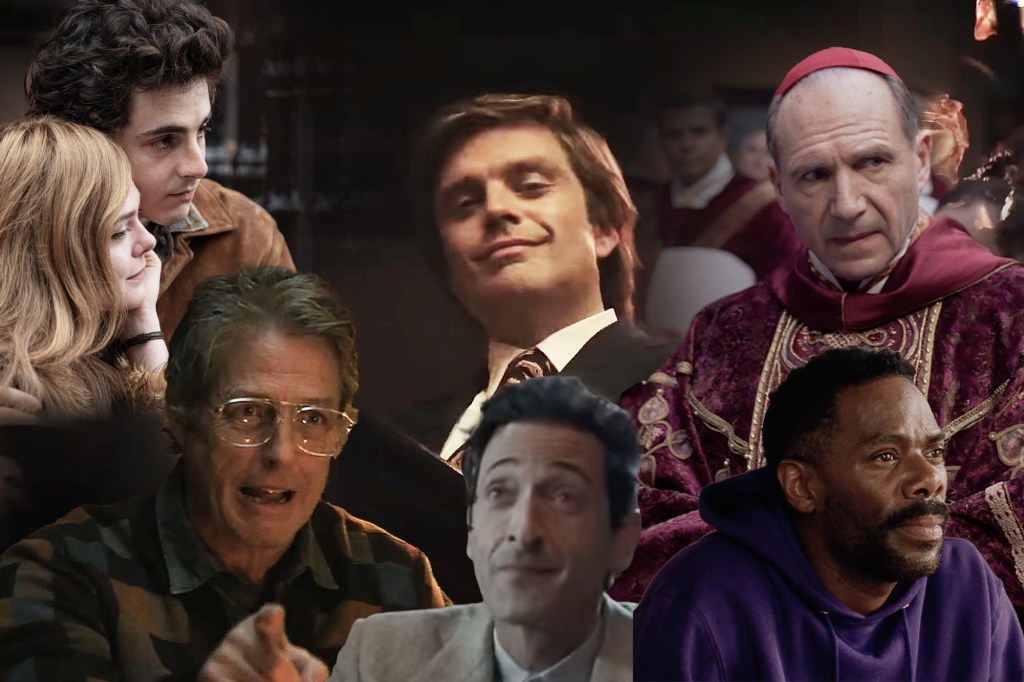 De la stânga: Timothée Chalamet, Hugh Grand, Sebastian Stan, Adrien Brody, Ralph Fiennes și Colman Domingo. Colaj: Ion Mateș / Hotnews. Foto: Profimedia