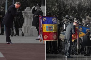 Ceremoniile de încheiere a mandatului pentru Klaus Iohannis, 2025, stânga și Traian Băsescu, 2014. Colaj: Ion Mateș / Hotnews. Inquam Photos / Octav Ganea și presidency.ro