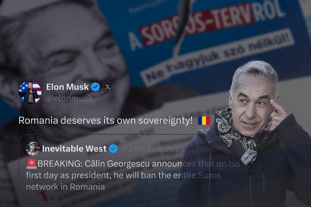 Călin Georgescu și postarea făcută de Elon Musk pe 17 februarie. Colaj: Ion Mateș / Hotnews. Foto: Shutterstock, Inquam Photos