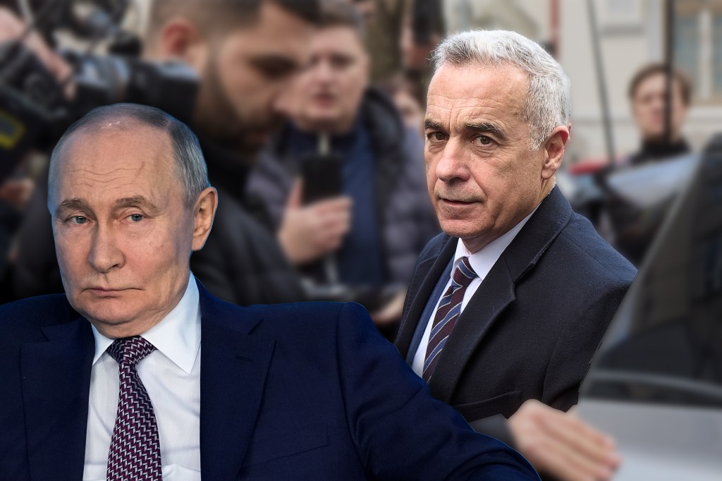 Președintele rus Vladimir Putin și Călin Georgescu. Colaj: Ion Mateș / Hotnews. Foto: Profimedia