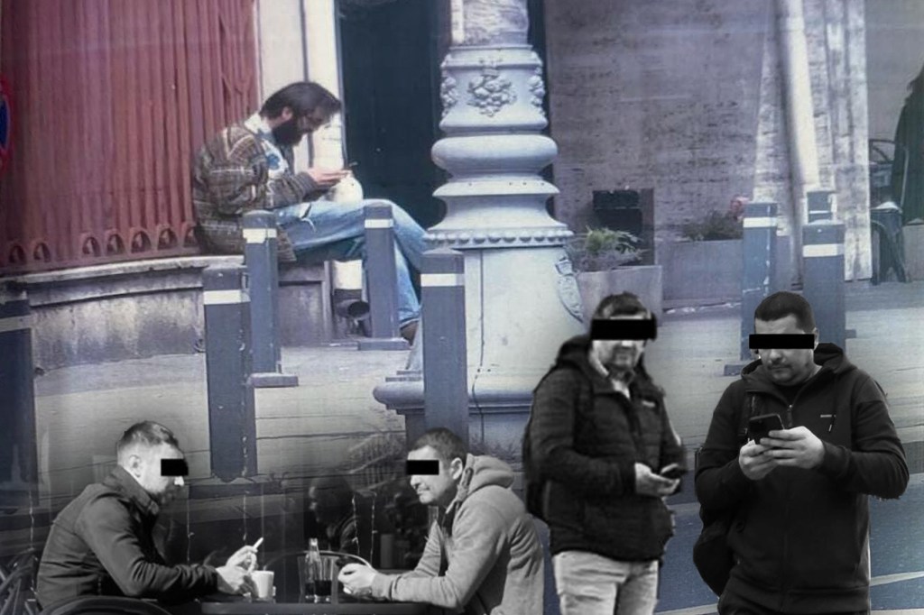 Jurnalistul Victor Ilie într-o fotografie de filaj și 4 din cei suspectați că i-ar fi urmărit pe jurnaliști. Colaj Hotnews