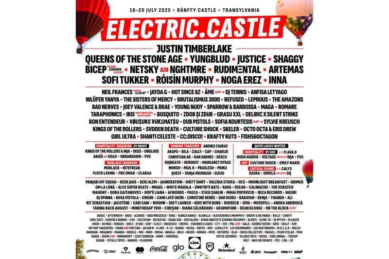 Afiș final pentru Electric Castle 2025: Justin Timberlake, Queens of the Stone Age, Yungblud, Justice ca headliners, plus alți 200 de artiști în program