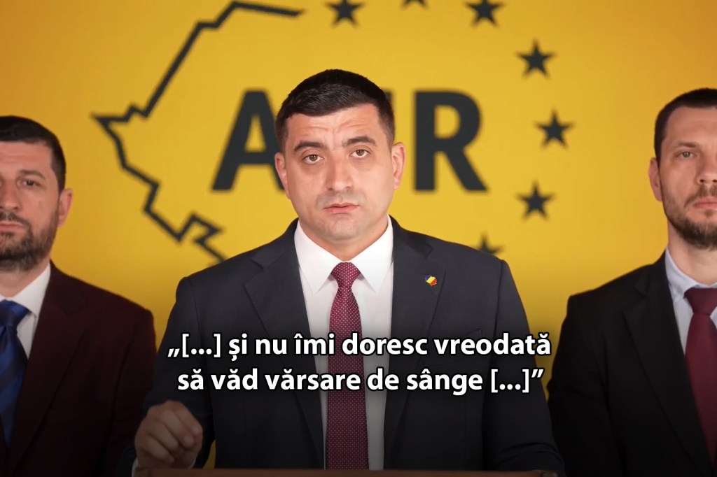 George Simion în timpul discursului din 20 mai 2025 (minutul 08:03).