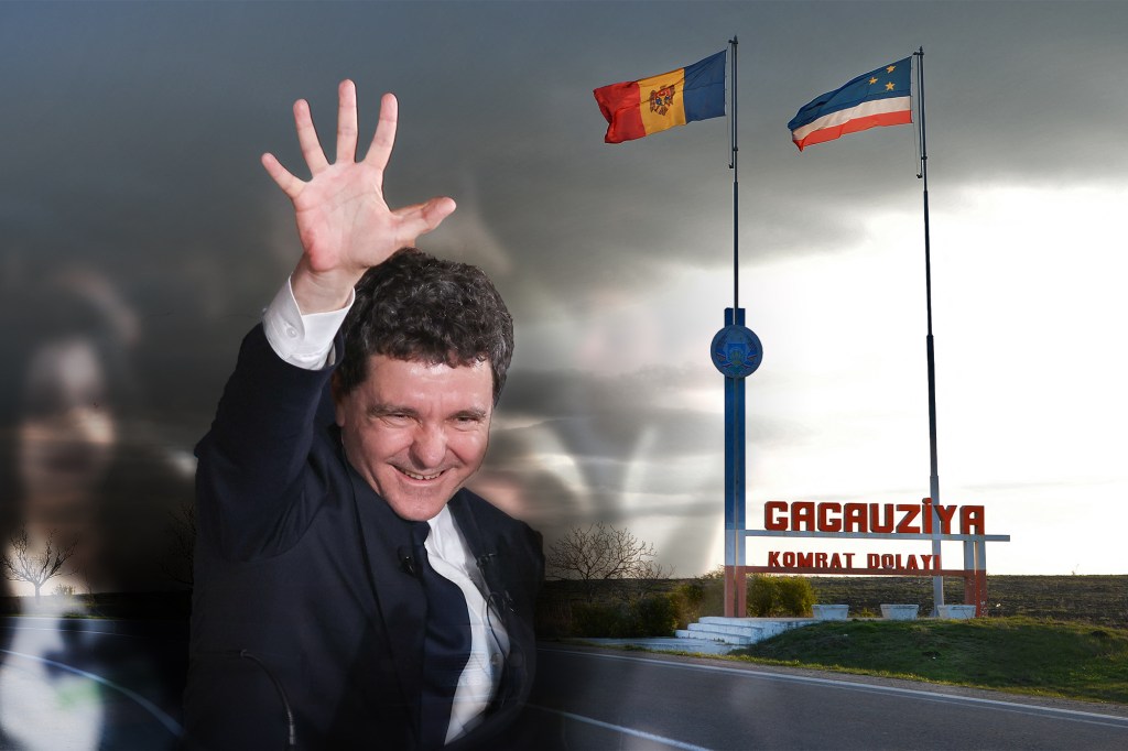 Nicușor Dan și intrarea în Comrat, Găgăuzia. Colaj: Ion Mateș / Hotnews. Foto: Inquam Photos / George Călin și Daniel Mihăilescu / AP / Profimedia