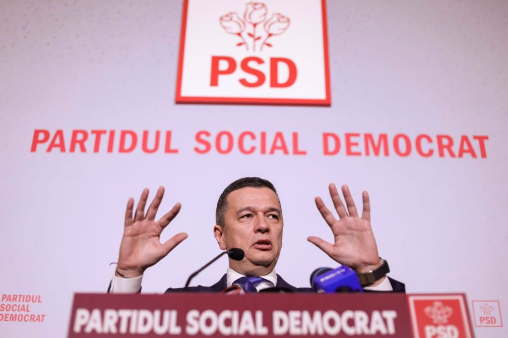 Sorin Grindeanu, președintele Partidului Social Democrat, susține o conferință de presă la sediul partidului din București, 28 mai 2025. Foto: Inquam Photos / Sabin Cirstoveanu