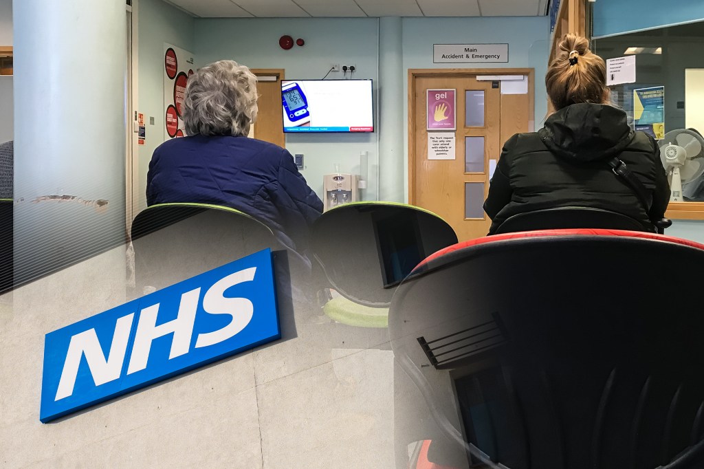 Sală de așteptare din sistemul medical din Marea Britanie. Colaj: Ion Mateș / Hotnews. Foto: Shutterstock