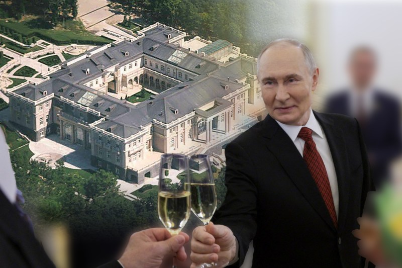 Vladimir Putin și palatul de la Ghelendjik. Colaj: Ion Mateș / Hotnews. Foto: Profimedia