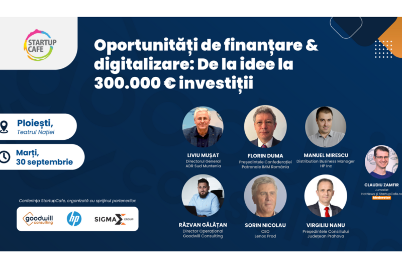 Urmărește conferința StartupCafe despre granturile PTJ de 50.000-300.000 EUR pentru microîntreprinderile din județul Prahova