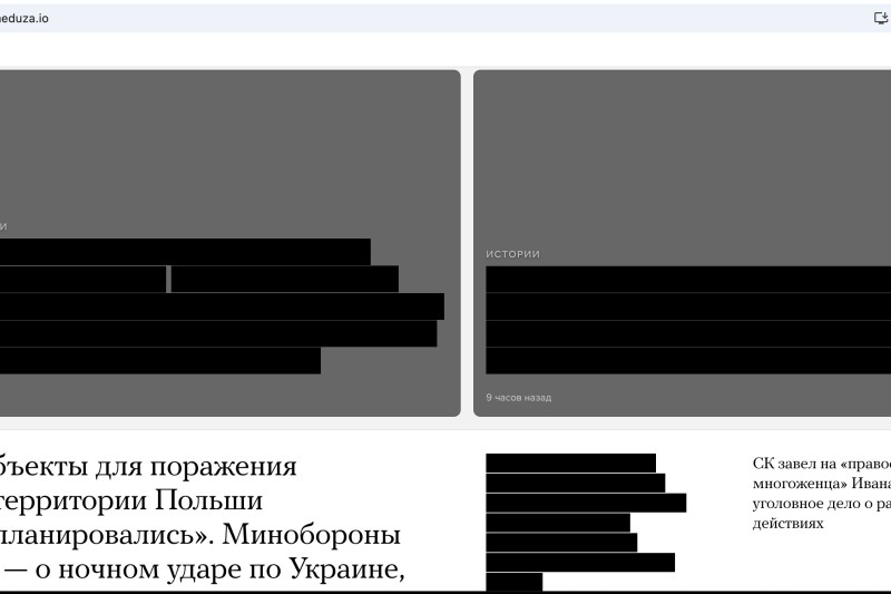 Benzi negre pe titlurile din „Meduza”, una dintre puținele publicații independente rusești. „Cenzura este dezgustătoare” / Ce s-a întâmplat