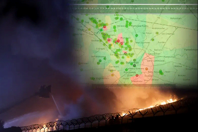 Valorile PM2,5 din 23 septembrie, via uRADMonitor. Foto principală: Inquam Photos / George Călin