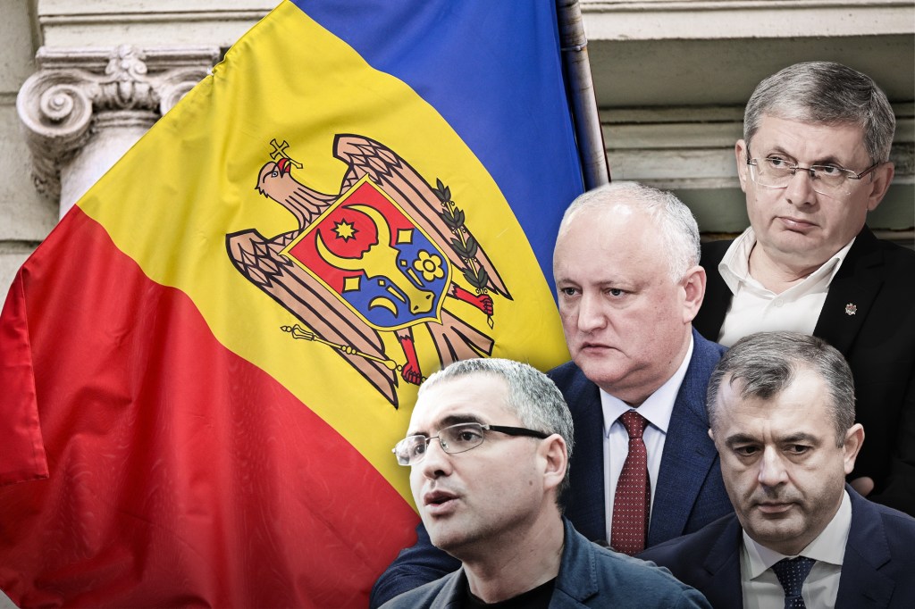 Stânga: Renato Usatîi (Partidul Nostru), Igor Dodon (Blocul Patriotic), Ion Chicu (jos, PDCM) și Igor Grosu (PAS). Colaj: Ion Mateș / Hotnews