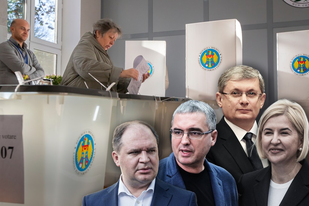 Stânga: Ion Ceban (Alternativa Națională), Renato Usatîi (Partidul Nostru), Igor Grosu (PAS) și Irina Vlah (Partidul Inima Moldovei). Colaj: Ion Mateș / Hotnews. Foto: Profimedia