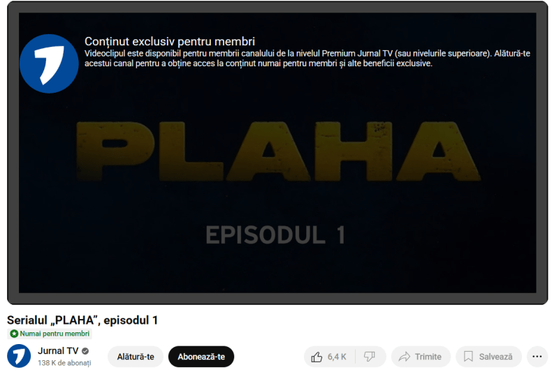 Serialul „Plaha”, scos de pe canalul de YouTube unde putea fi văzut la liber: „Suntem în discuții cu mai multe platforme de streaming”