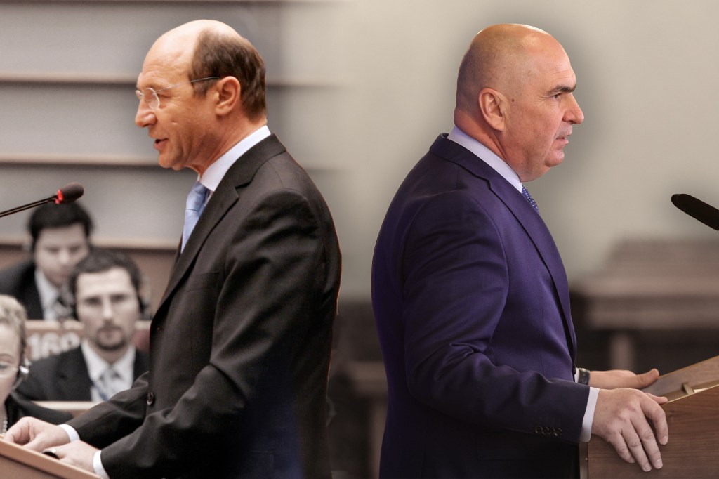 Traian Băsescu, în 2007 și Ilie Bolojan. Colaj: Ion Mateș / Hotnews. Foto: Profimedia, Inquam Photos