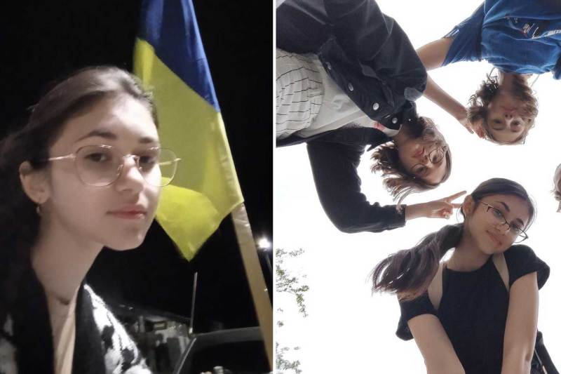 „Când ne-am evacuat spre Zaporojie, pe 5 septembrie 2022, eram atât de fericită să văd steaguri ucrainene, încât am făcut o fotografie”. În cea de-a doua imagine, Alexa, alături de prietenele sale în 2021. FOTO (colaj): Alieksandra Luchaieva