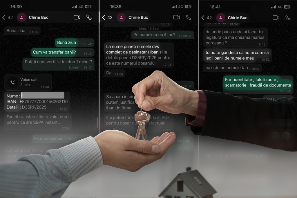 Conversația unuia dintre păgubiți cu escrocul. Colaj: Ion Mateș / Hotnews