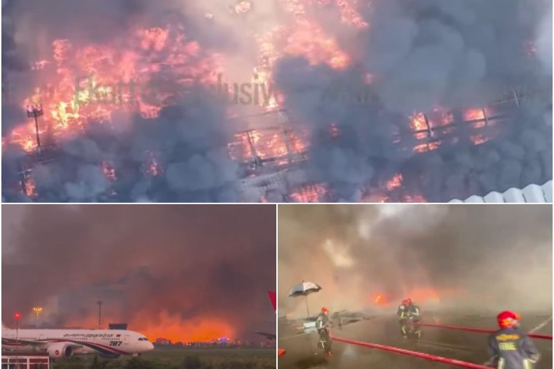 Imagini dramatice cu un incendiu și nori mari de fum pe un aeroport internațional / Toate zborurile au fost suspendate