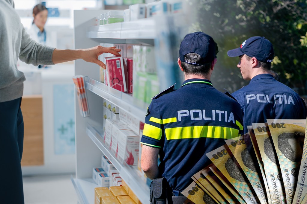 Polițiști, imagine ilustrativă. Colaj: Ion Mateș / Hotnews. Foto: Inquam Photos, Dreamstime