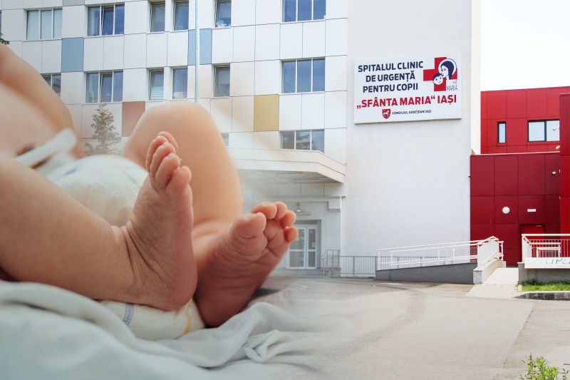 Spital Clinic de Urgență pentru Copii „Sf. Maria", Iași. Colaj: Ion Mateș / Hotnews. Foto: Inquam Photos / Miruna Turbatu și Shutterstock